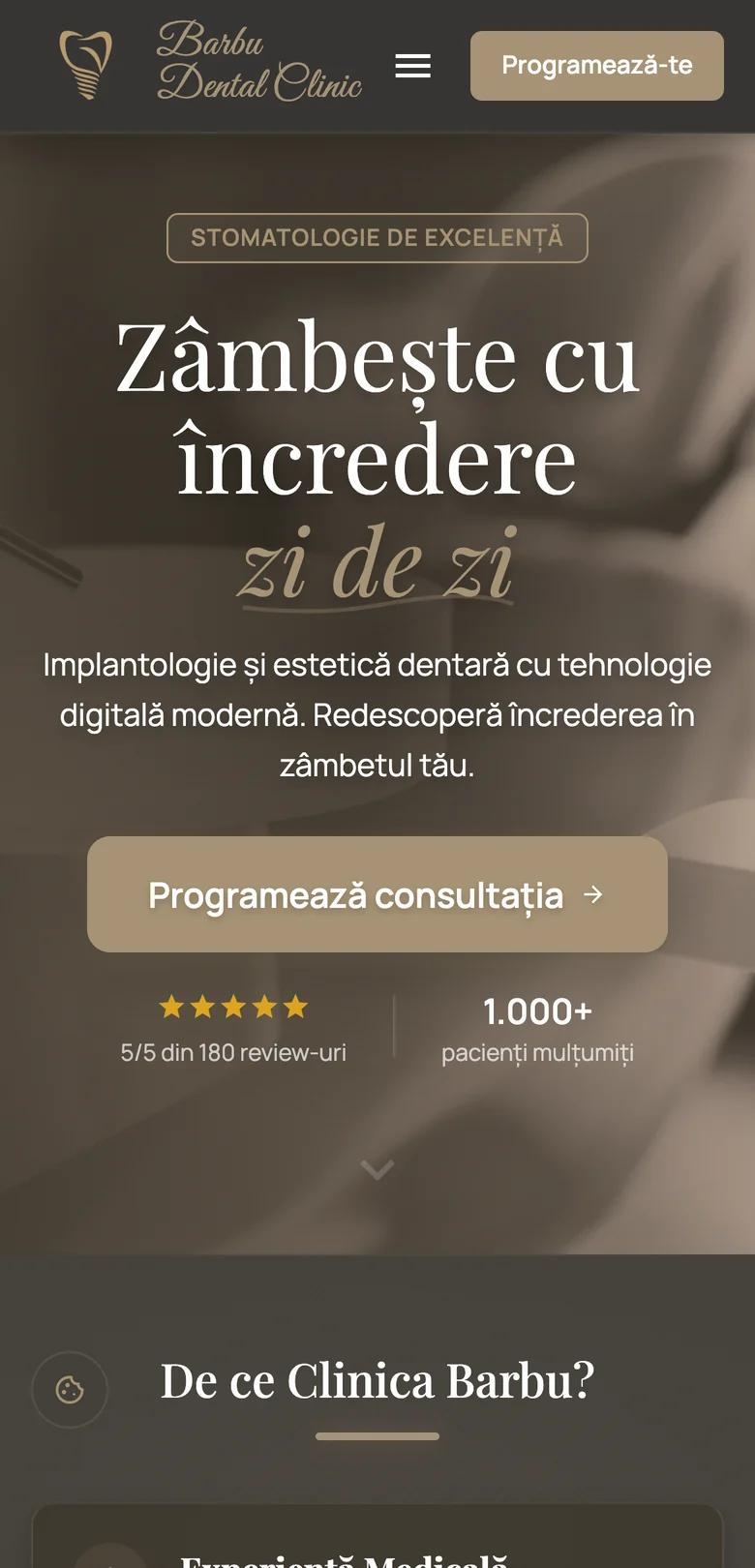 Site-ul Barbu Dental Clinic, versiunea mobilă