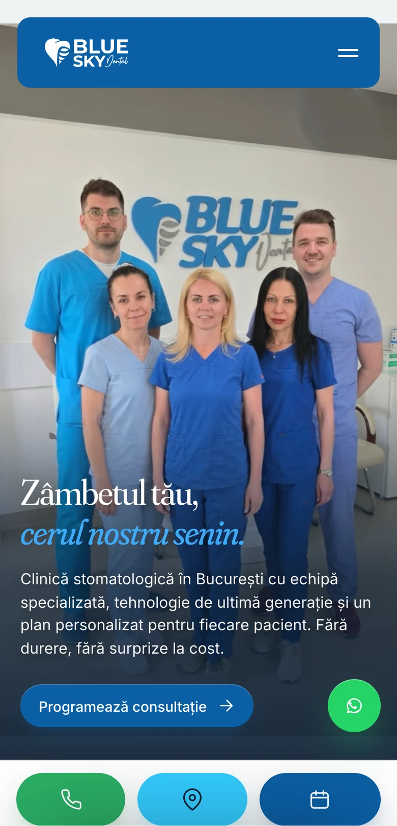 Site-ul Blue Sky Dental, versiunea mobilă