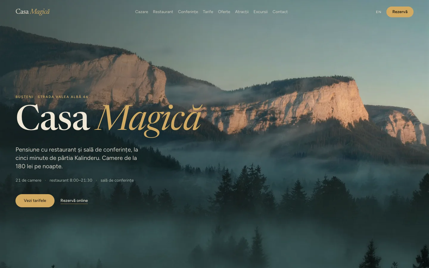 Site-ul Casa Magică Bușteni, versiunea desktop