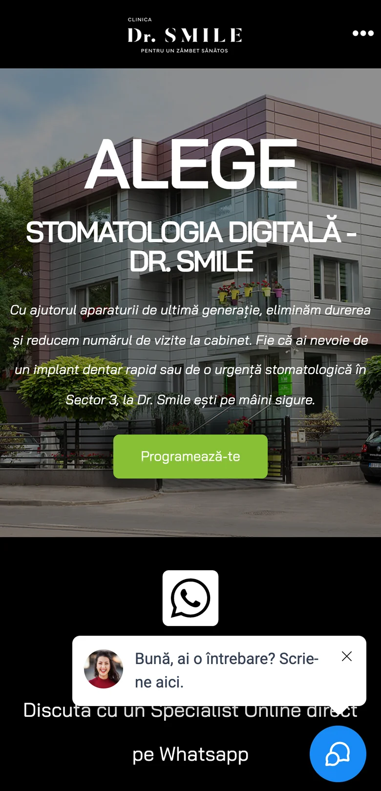 Site-ul Dr. Smile, versiunea mobilă