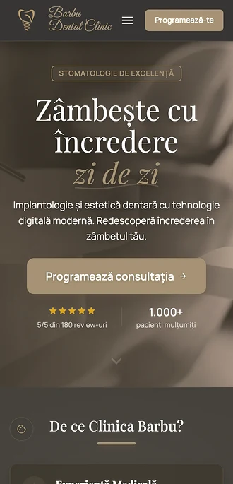 Site-ul Barbu Dental Clinic, versiunea mobilă