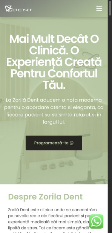 Site-ul Zorila Dent, versiunea mobilă